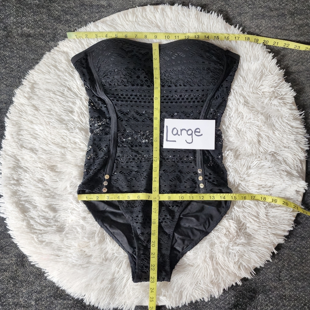 NWOT Black Fishnet One Piece Halter Bathing Suit - Picture 9 of 14